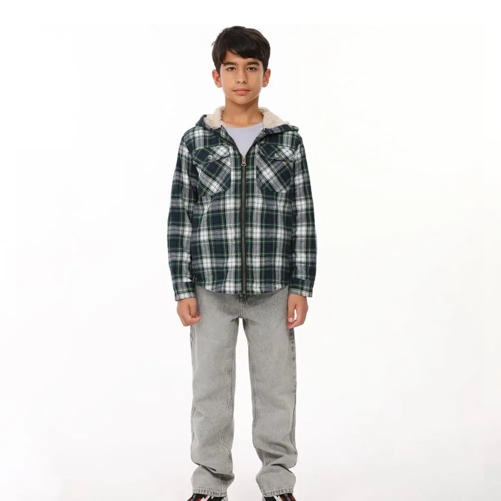 ThCreasa Boys Plaid Flannel‎ Sherpa Zip Up LS Jacket Green L (10-12) NWT IN PKG